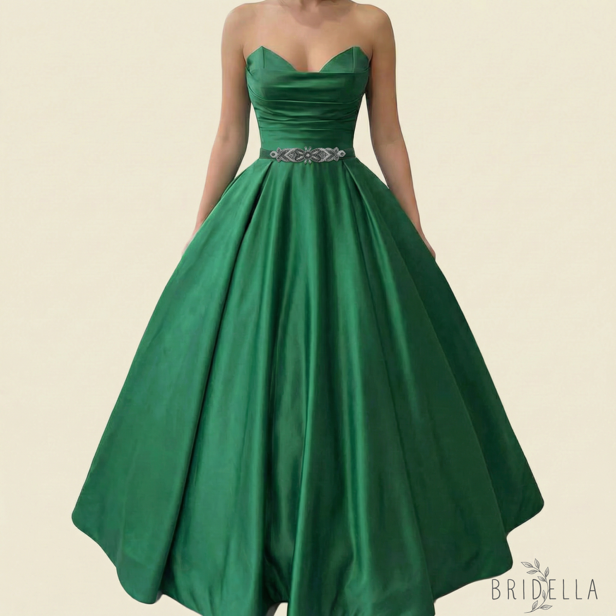 Emerald Rhinestone Pearl Bridal Belt Bridella BS208KL - Emerald - Blets