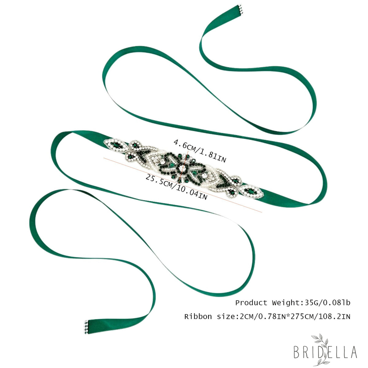 Emerald Rhinestone Pearl Bridal Belt Bridella BS208KL - Emerald - Blets