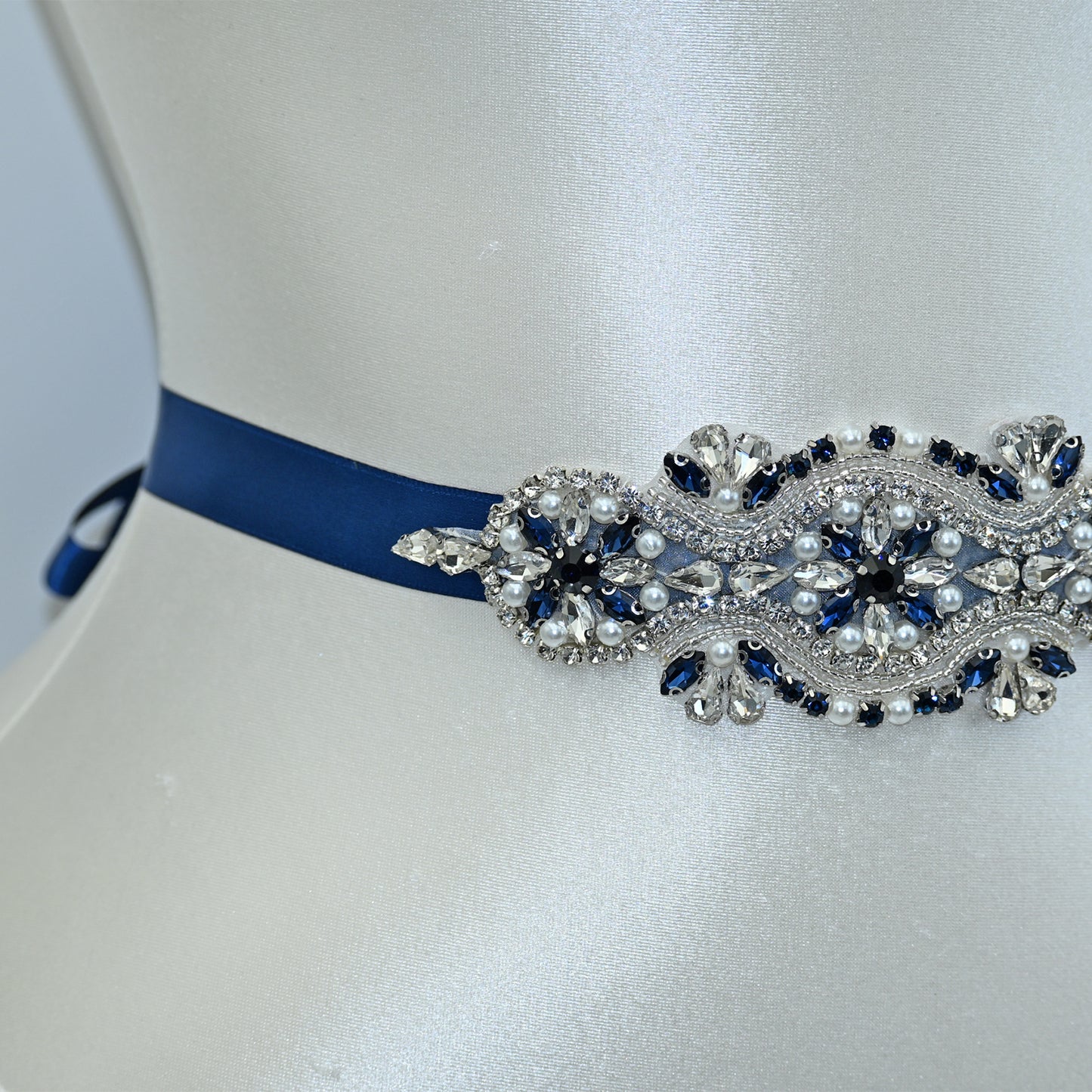 Bridella BS05ML Navy Rhinestone & Pearl Belt