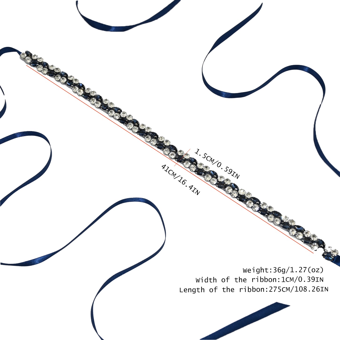 Bridella BS07ML Navy Rhinestone Belt