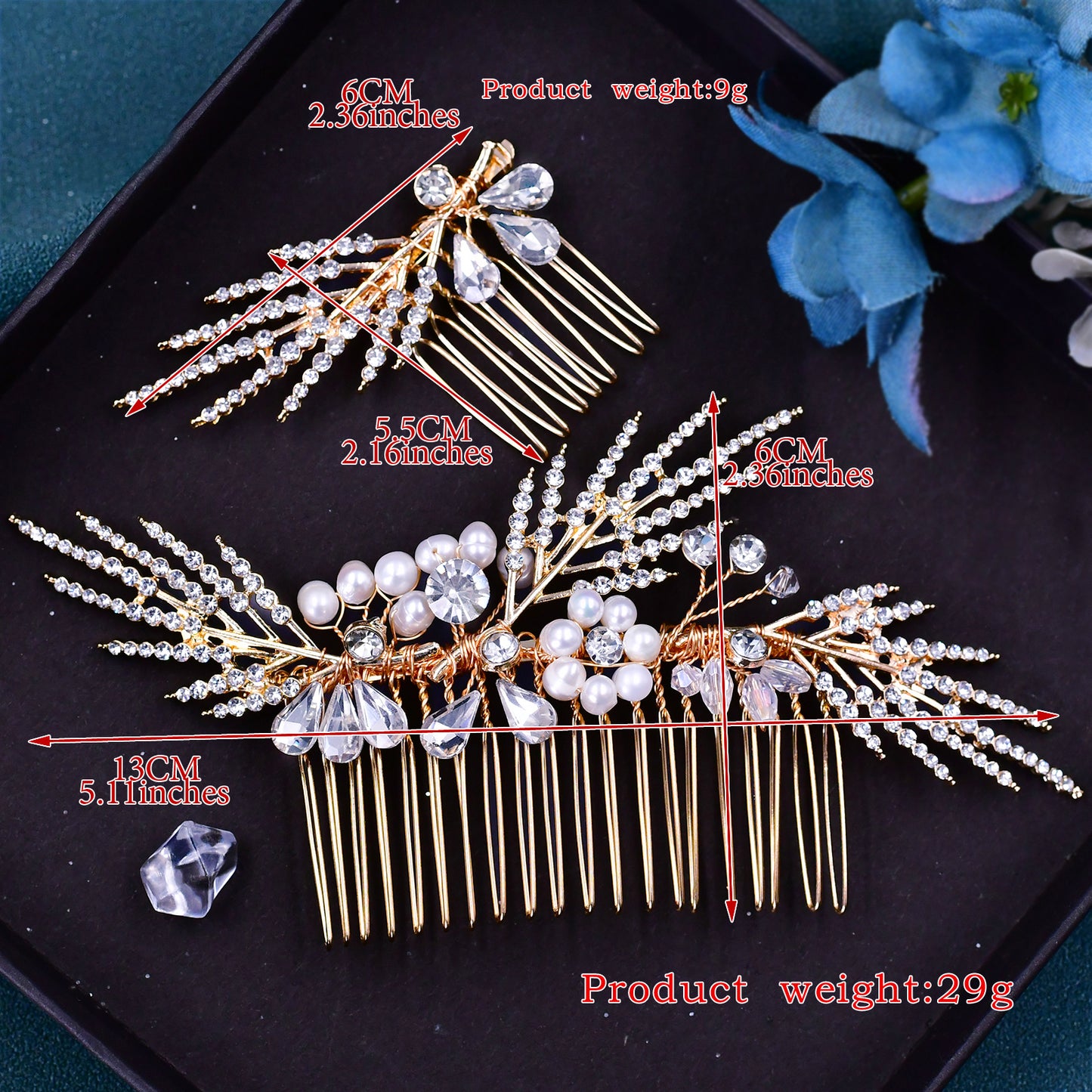 Gold Rhinestone & Pearl Tiara - Bridella BHP01-G