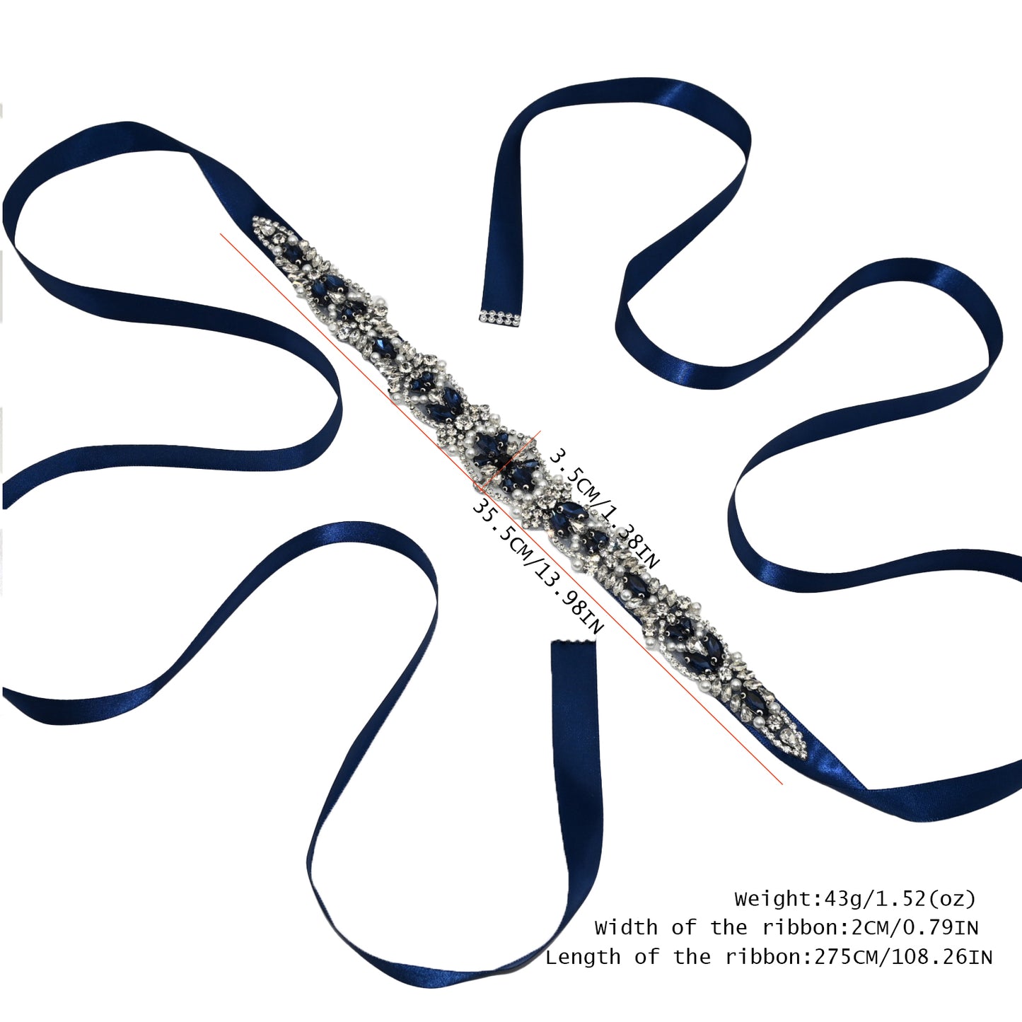 Bridella BS442ML Navy Rhinestone & Pearl Belt