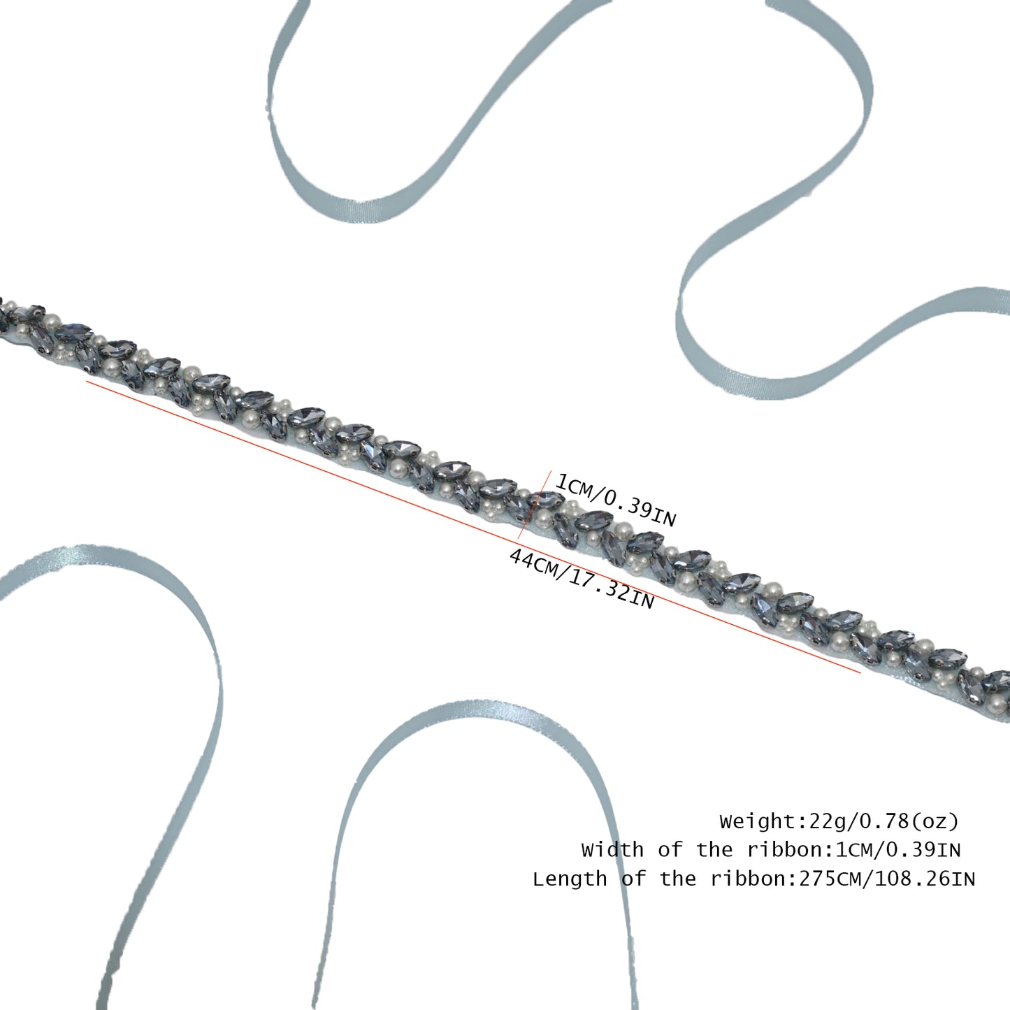 Bridella BS383QL Light Blue Rhinestone & Pearl Belt