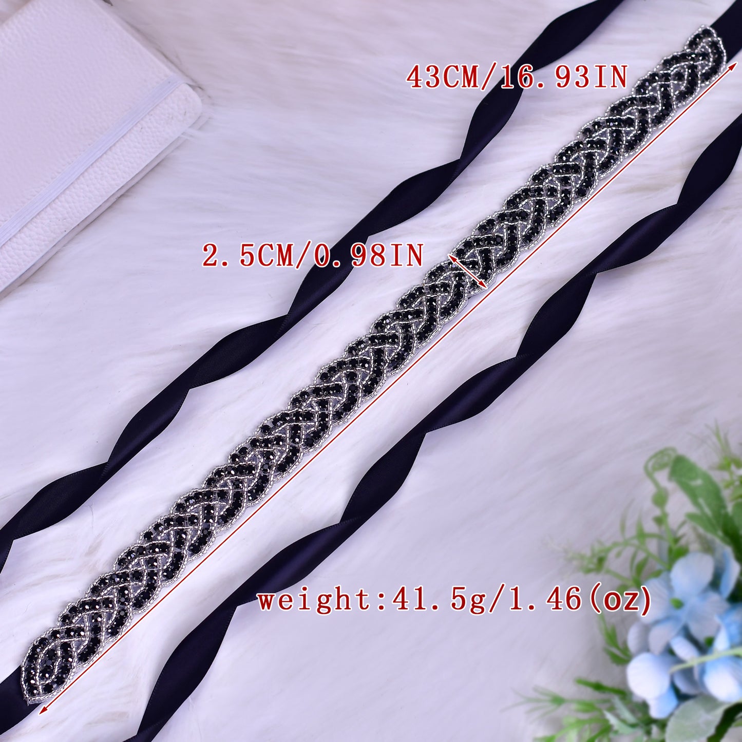 Silver Crystal Bridal Belt Applique Ribbon Sash - Bridella BS216