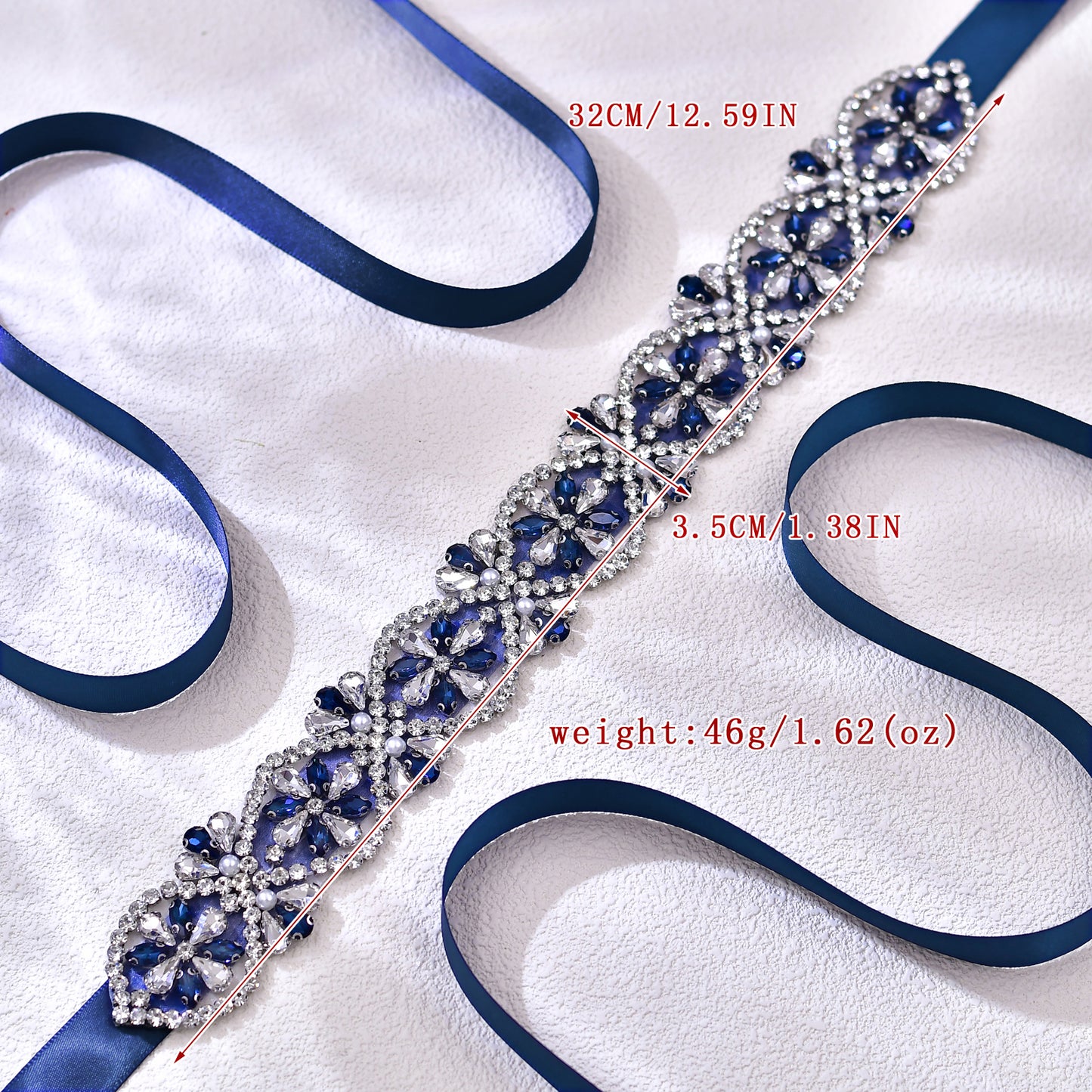 Navy Rhinestone Bridal Dress Belt for Wedding - Bridella BS453ML