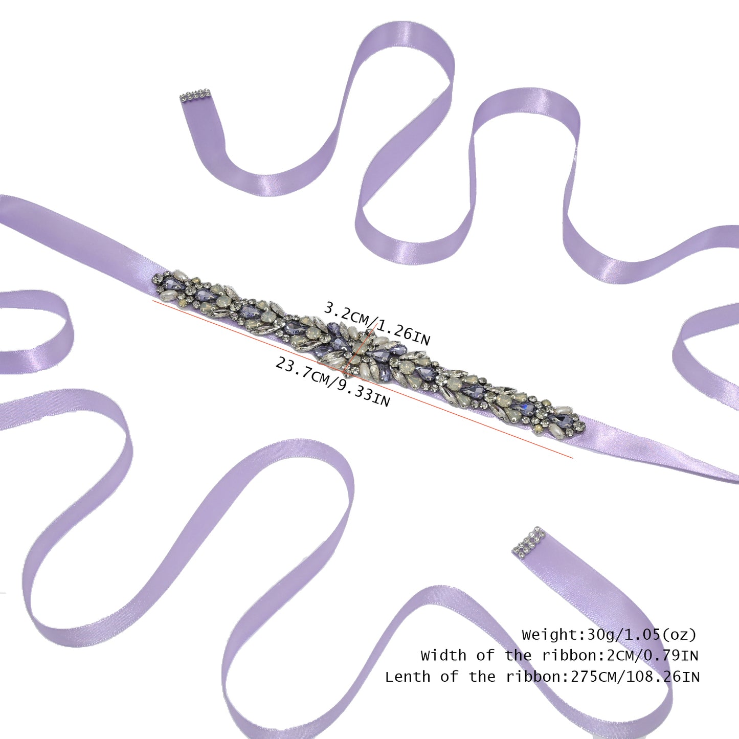 BS57LA lavender rhinestone pearl belt