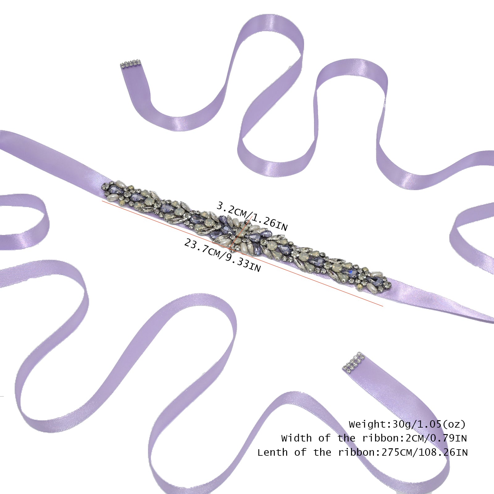 BS57LA lavender rhinestone pearl belt