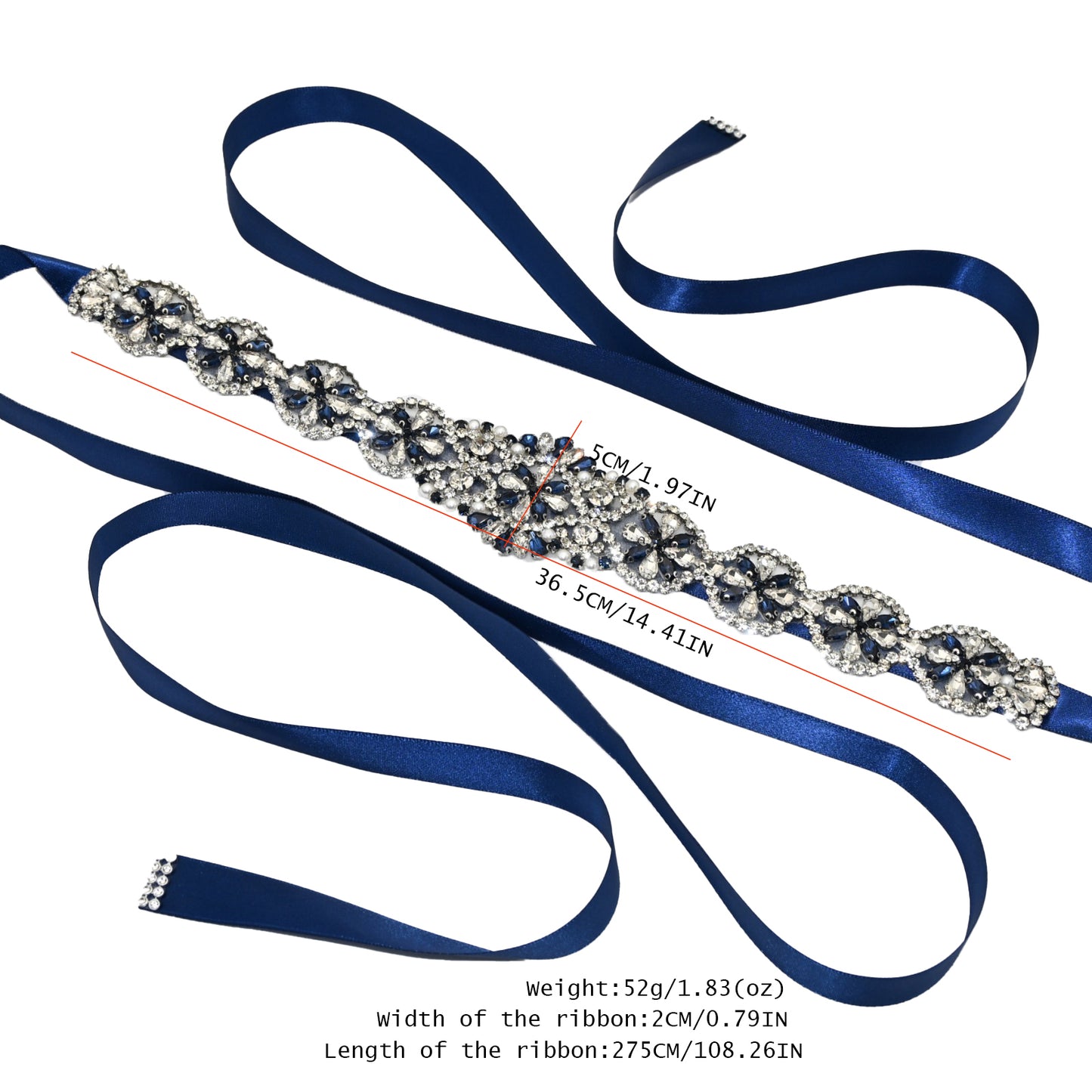 Bridella BS161ML Navy Rhinestone & Pearl Belt