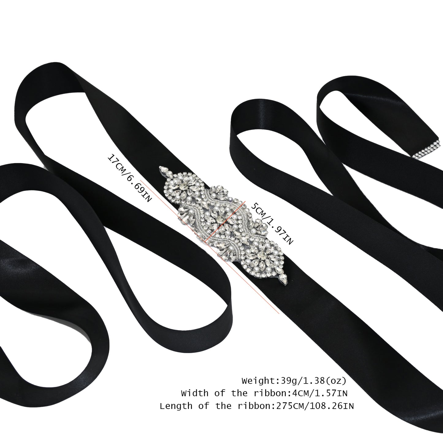 Bridella BS05 Black Rhinestone & Pearl Belt