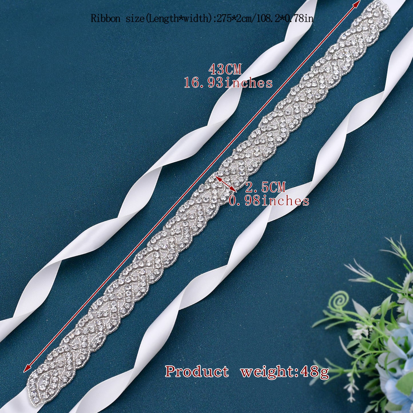 Gold & Red Rhinestone Wedding Belt for Bride - Bridella BS216-GR