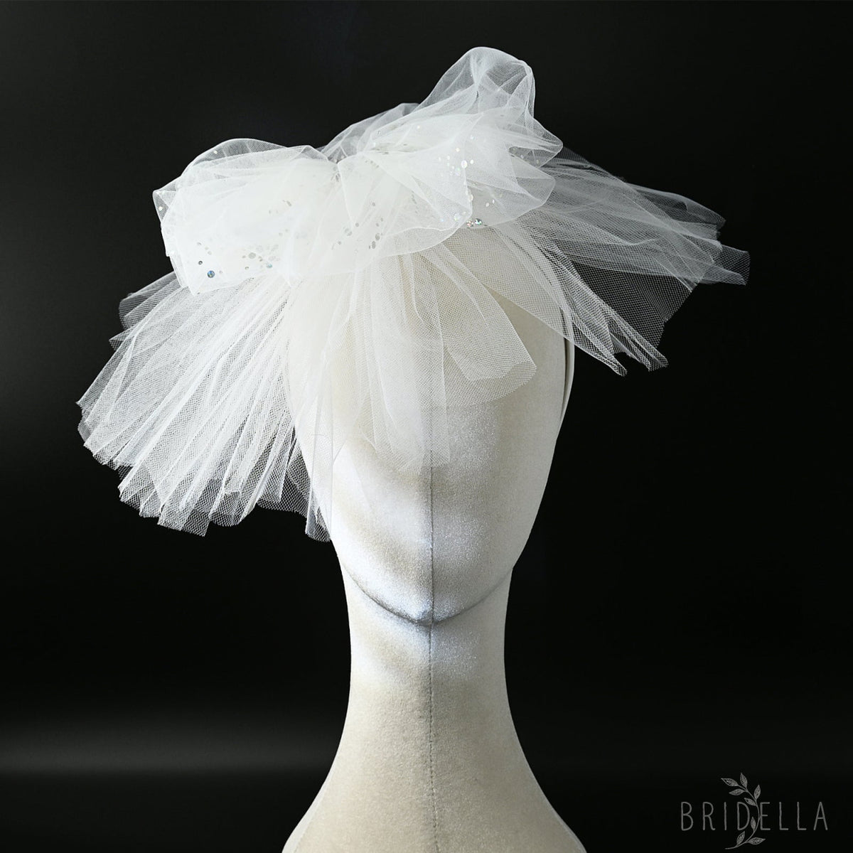 Floral Bridal Blusher Veil Two Layer Sequined Wedding Headband Hair Accessory - Bridella BMA04 - Ivory