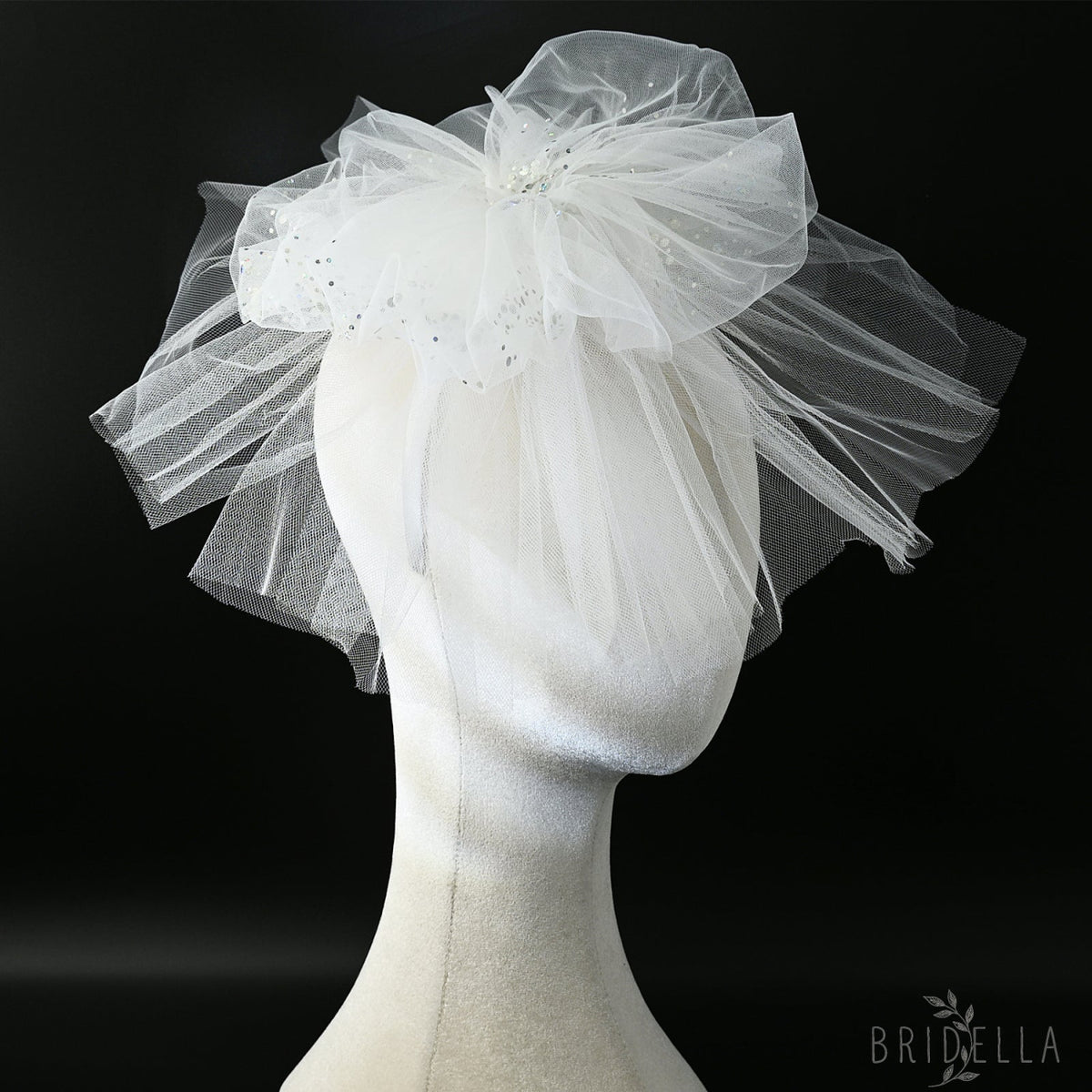 Floral Bridal Blusher Veil Two Layer Sequined Wedding Headband Hair Accessory - Bridella BMA04 - Ivory