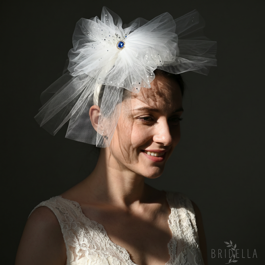 Floral Bridal Blusher Veil Two Layer Sequined Wedding Headband Hair Accessory - Bridella BMA04 - Ivory