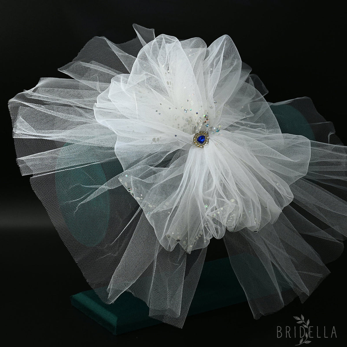 Floral Bridal Blusher Veil Two Layer Sequined Wedding Headband Hair Accessory - Bridella BMA04 - Ivory