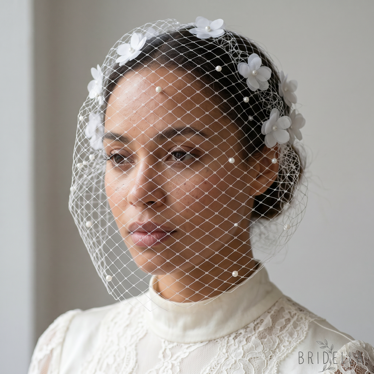 Floral Bridal Veil Headband Wedding Hair Accessory - Bridella BVA27-W - IVONY