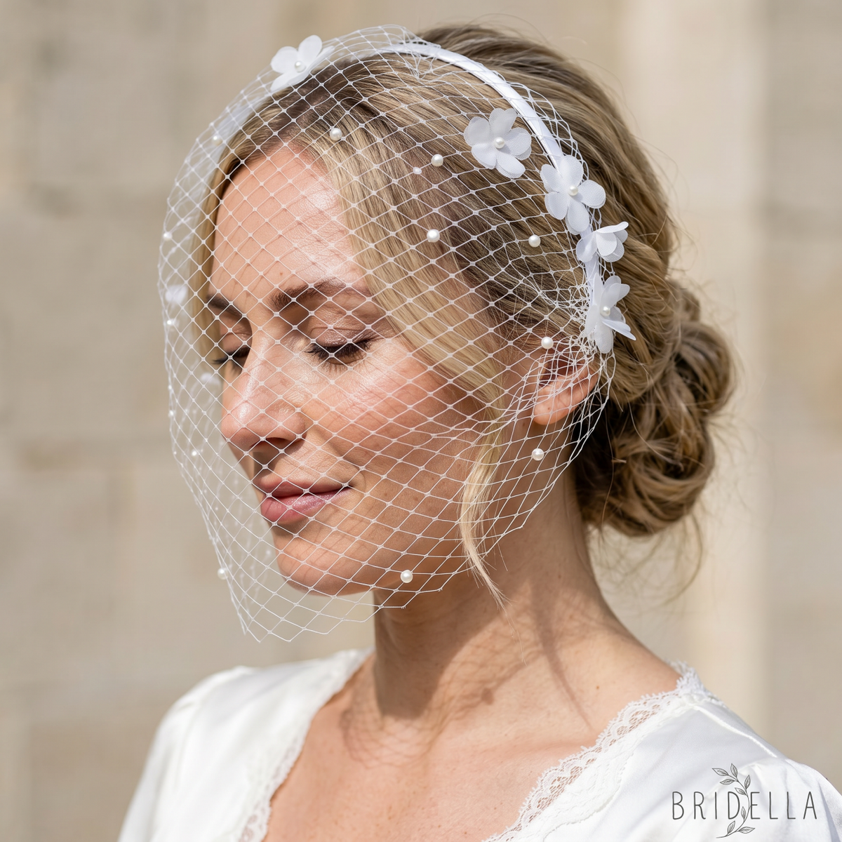 Floral Bridal Veil Headband Wedding Hair Accessory - Bridella BVA27-W - IVONY