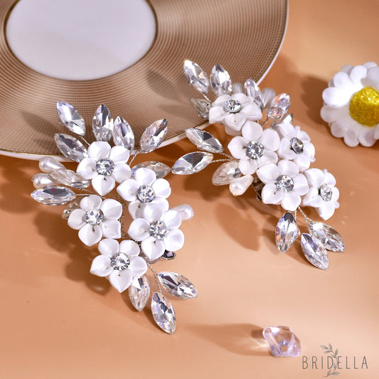 Flower Rhinestone Bridal Shoe Clips Wedding Heel Decoration - Bridella BHX71 - White