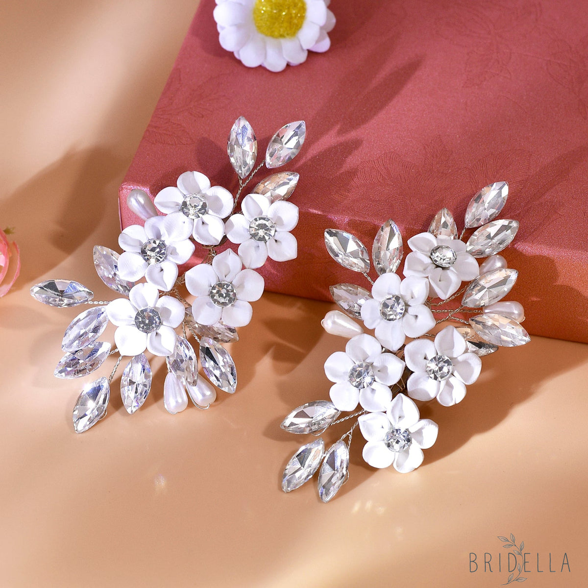 Flower Rhinestone Bridal Shoe Clips Wedding Heel Decoration - Bridella BHX71 - White