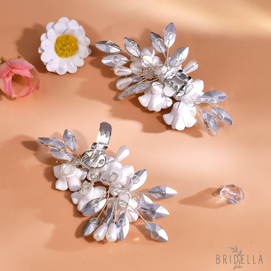 Flower Rhinestone Bridal Shoe Clips Wedding Heel Decoration - Bridella BHX71 - White