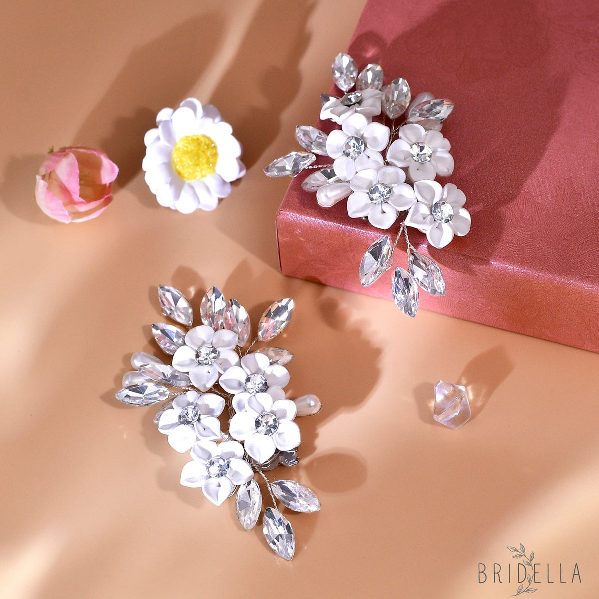 Flower Rhinestone Bridal Shoe Clips Wedding Heel Decoration - Bridella BHX71 - White