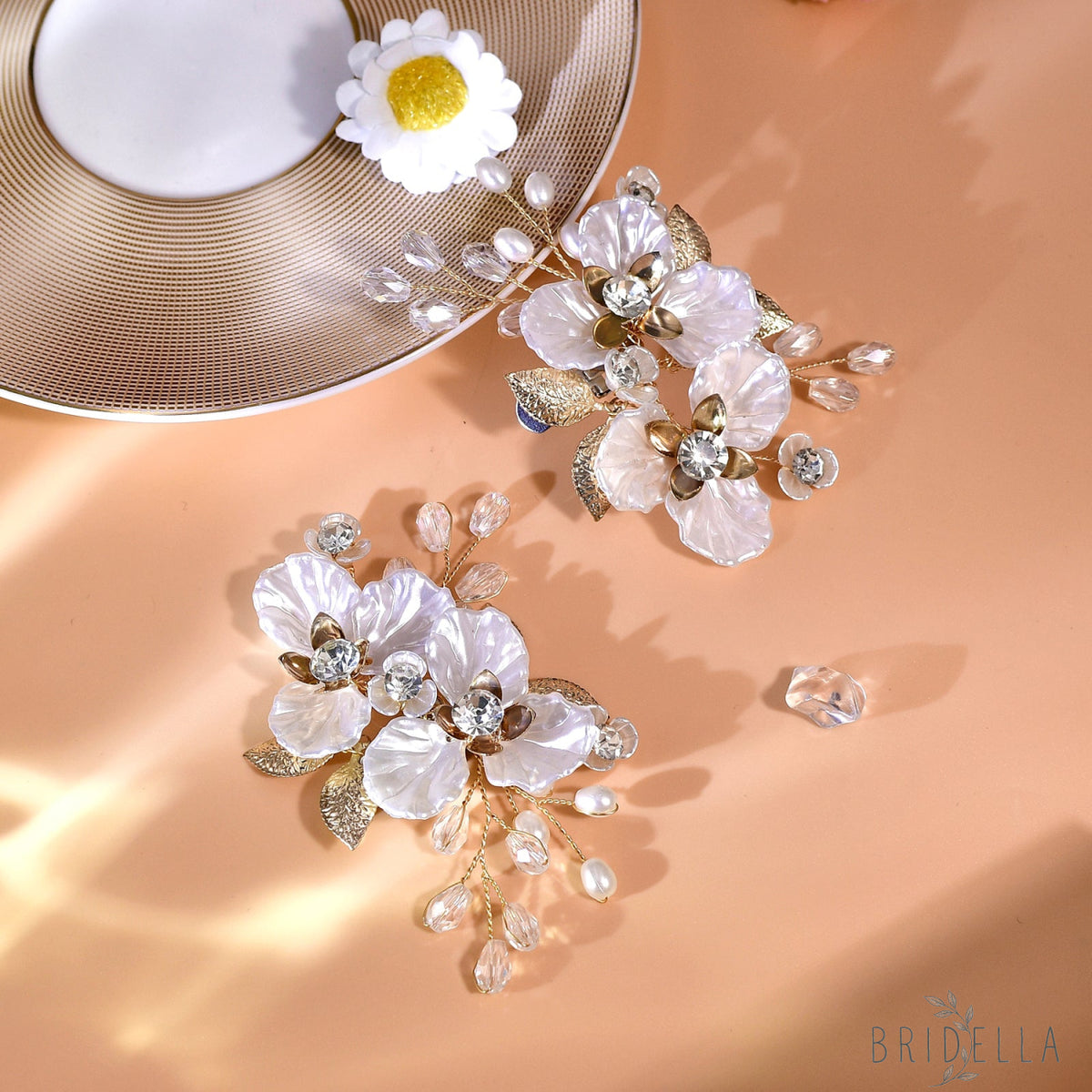 Gold Leaf Rhinestone Bridal Shoe Clips Wedding Decoration - Bridella BHX65 - Gold