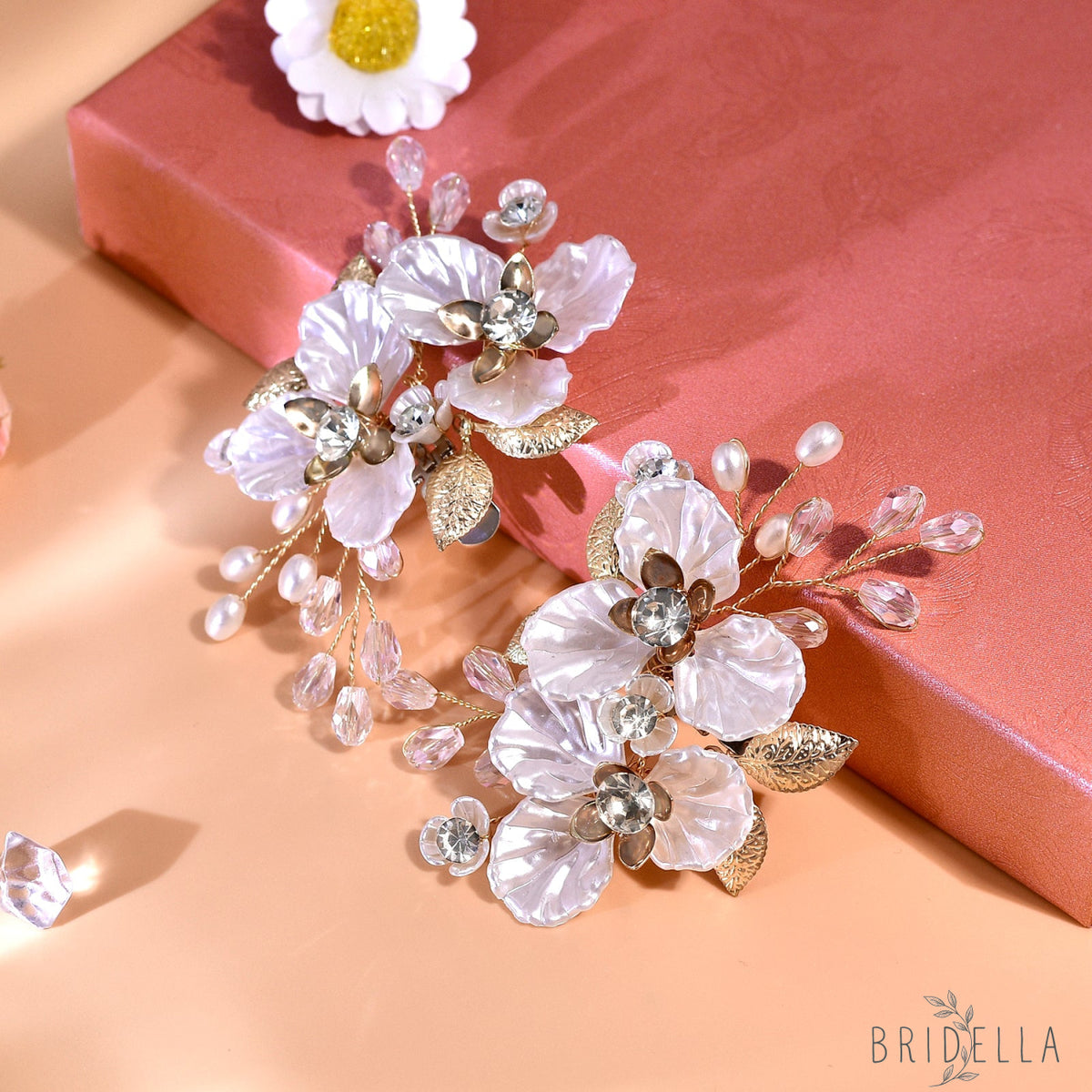 Gold Leaf Rhinestone Bridal Shoe Clips Wedding Decoration - Bridella BHX65 - Gold