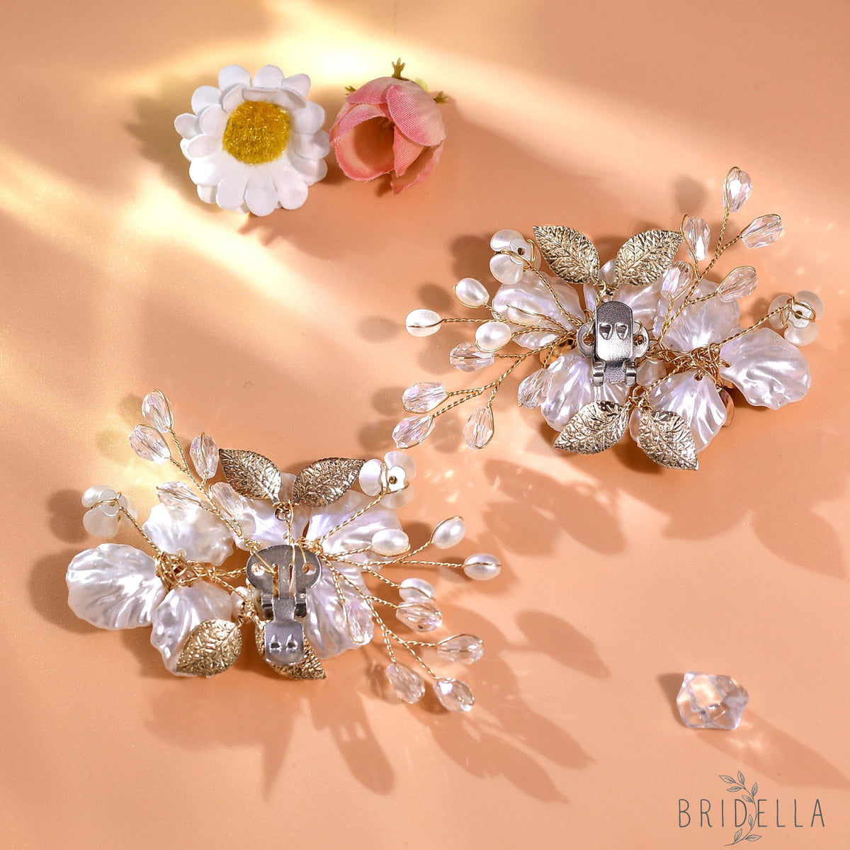 Gold Leaf Rhinestone Bridal Shoe Clips Wedding Decoration - Bridella BHX65 - Gold