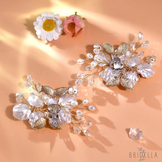 Gold Leaf Rhinestone Bridal Shoe Clips Wedding Decoration - Bridella BHX65 - Gold