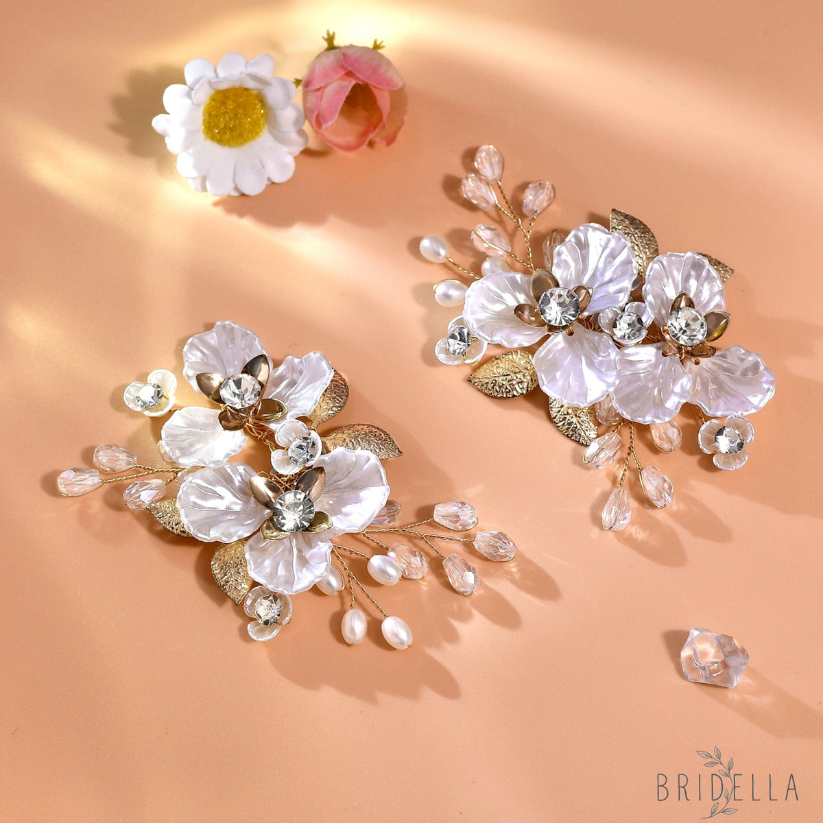 Gold Leaf Rhinestone Bridal Shoe Clips Wedding Decoration - Bridella BHX65 - Gold