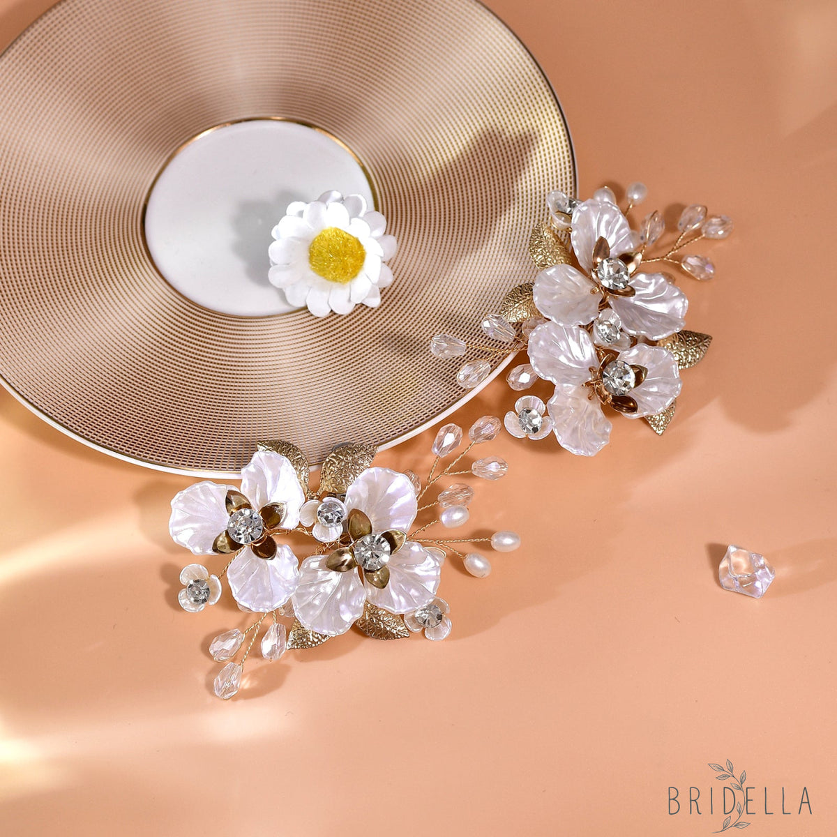 Gold Leaf Rhinestone Bridal Shoe Clips Wedding Decoration - Bridella BHX65 - Gold