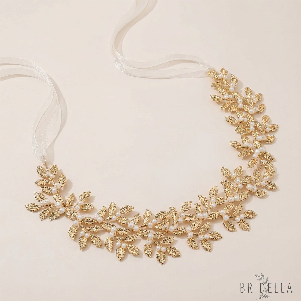 Gold Pearl Alloy Bridal Headband Bridella BHP353-G - Golden - HEADWEAR