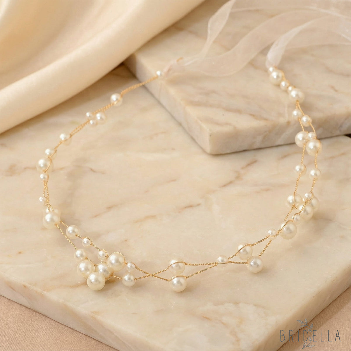Gold Pearl Bridal Headband for Wedding - Bridella BHP36-G - Gold