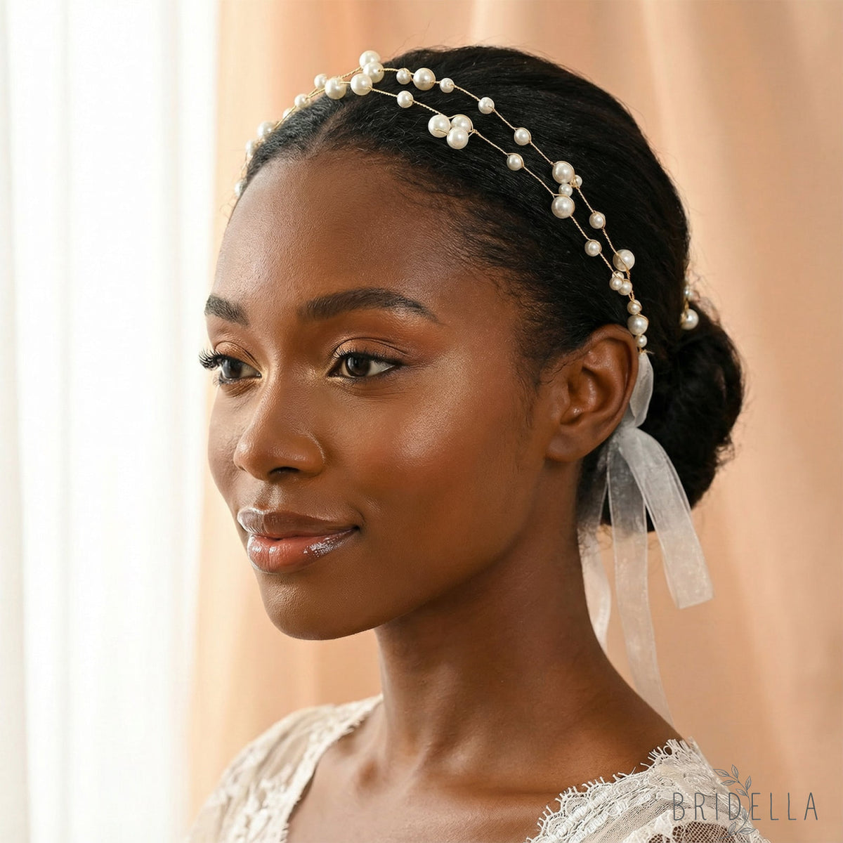 Gold Pearl Bridal Headband for Wedding - Bridella BHP36-G - Gold