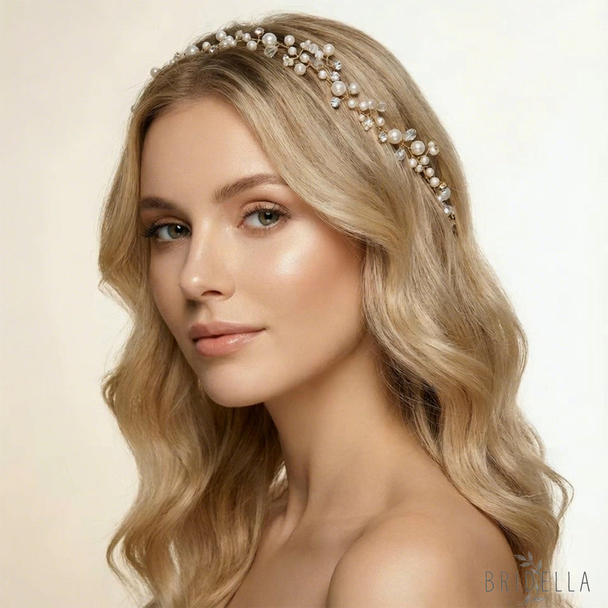 Gold Pearl Bridal Tiara Wedding Hair Crown - Bridella BHP03-G - Golden - HEADWEAR