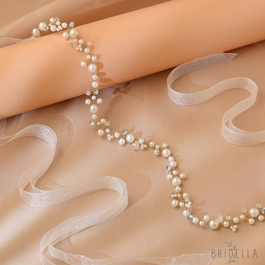 Gold Pearl Bridal Tiara Wedding Hair Crown - Bridella BHP03-G - Golden - HEADWEAR