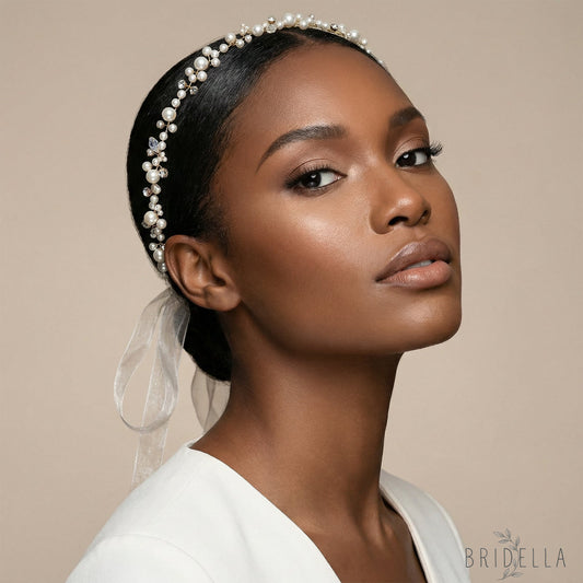 Gold Pearl Bridal Tiara Wedding Hair Crown - Bridella BHP03-G - Golden - HEADWEAR