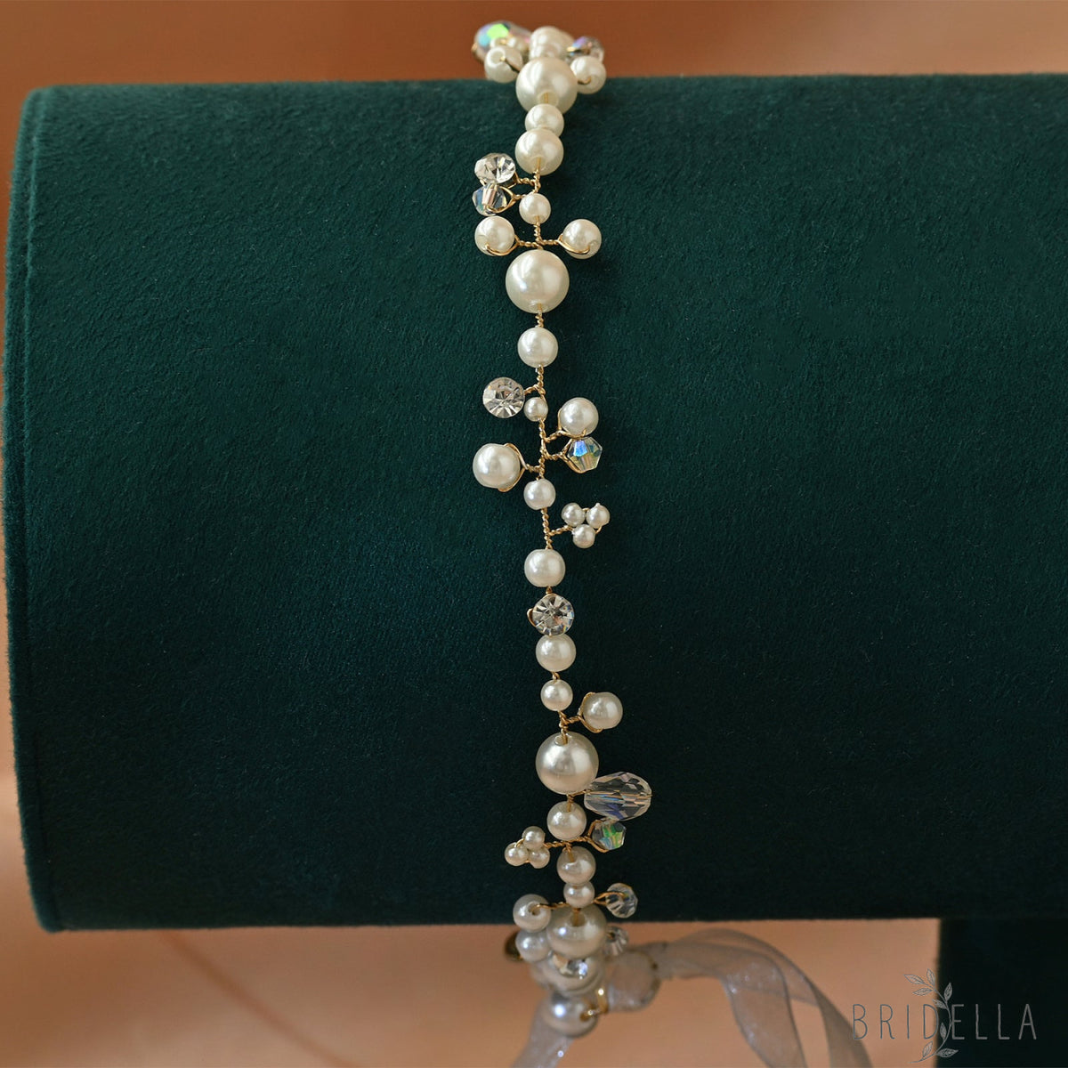 Gold Pearl Bridal Tiara Wedding Hair Crown - Bridella BHP03-G - Golden - HEADWEAR