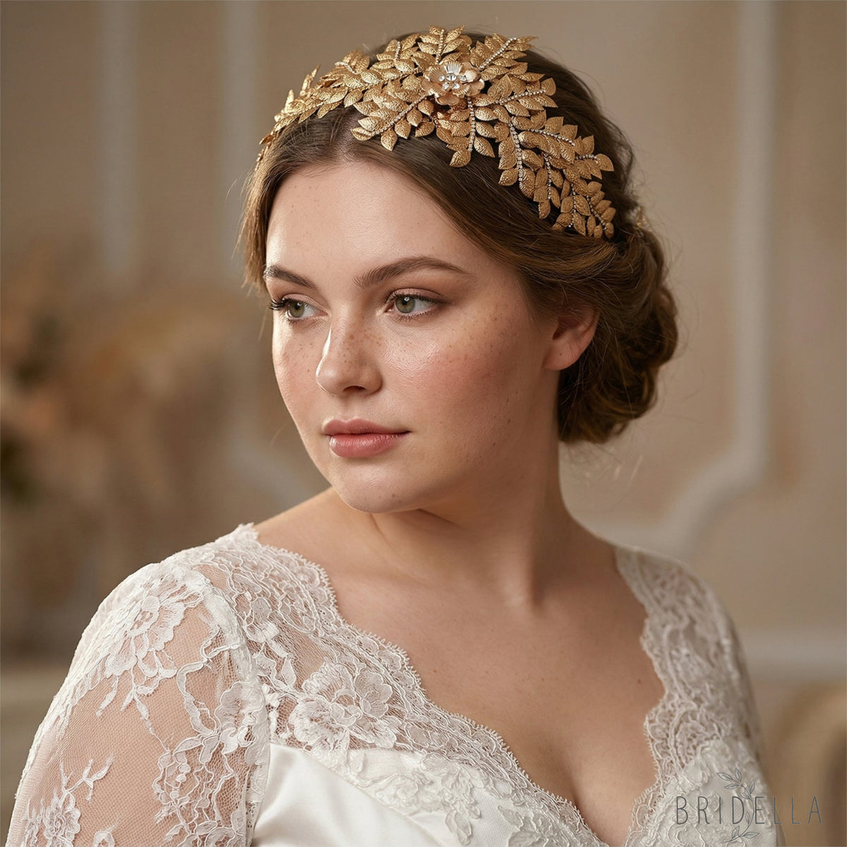 Gold Rhinestone Bridal Crown Tiara for Wedding - Bridella BHP510-G - Gold
