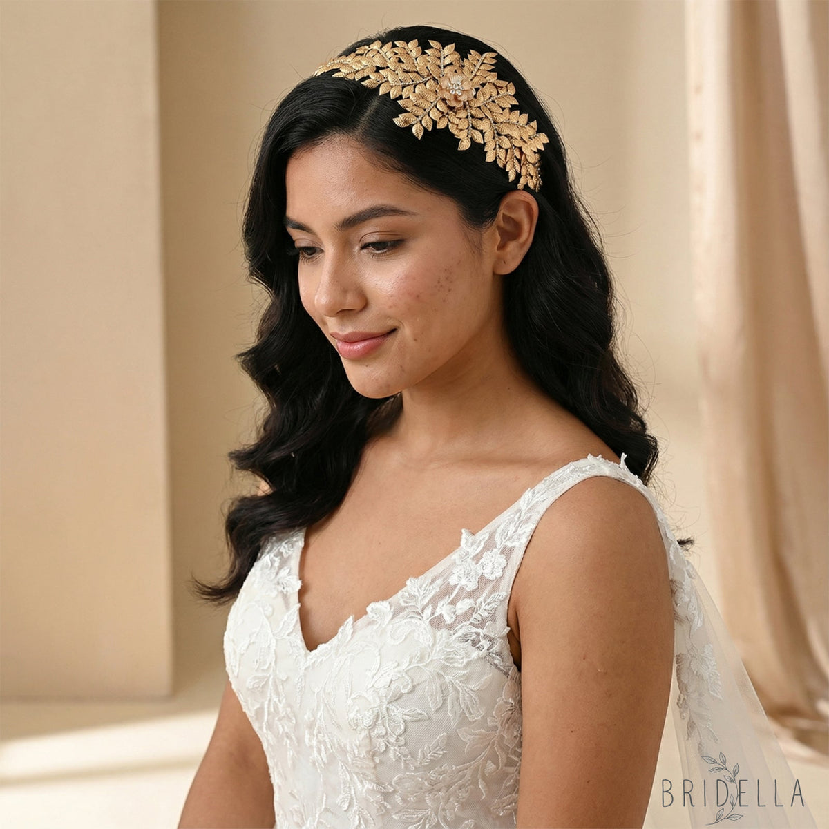 Gold Rhinestone Bridal Crown Tiara for Wedding - Bridella BHP510-G - Gold