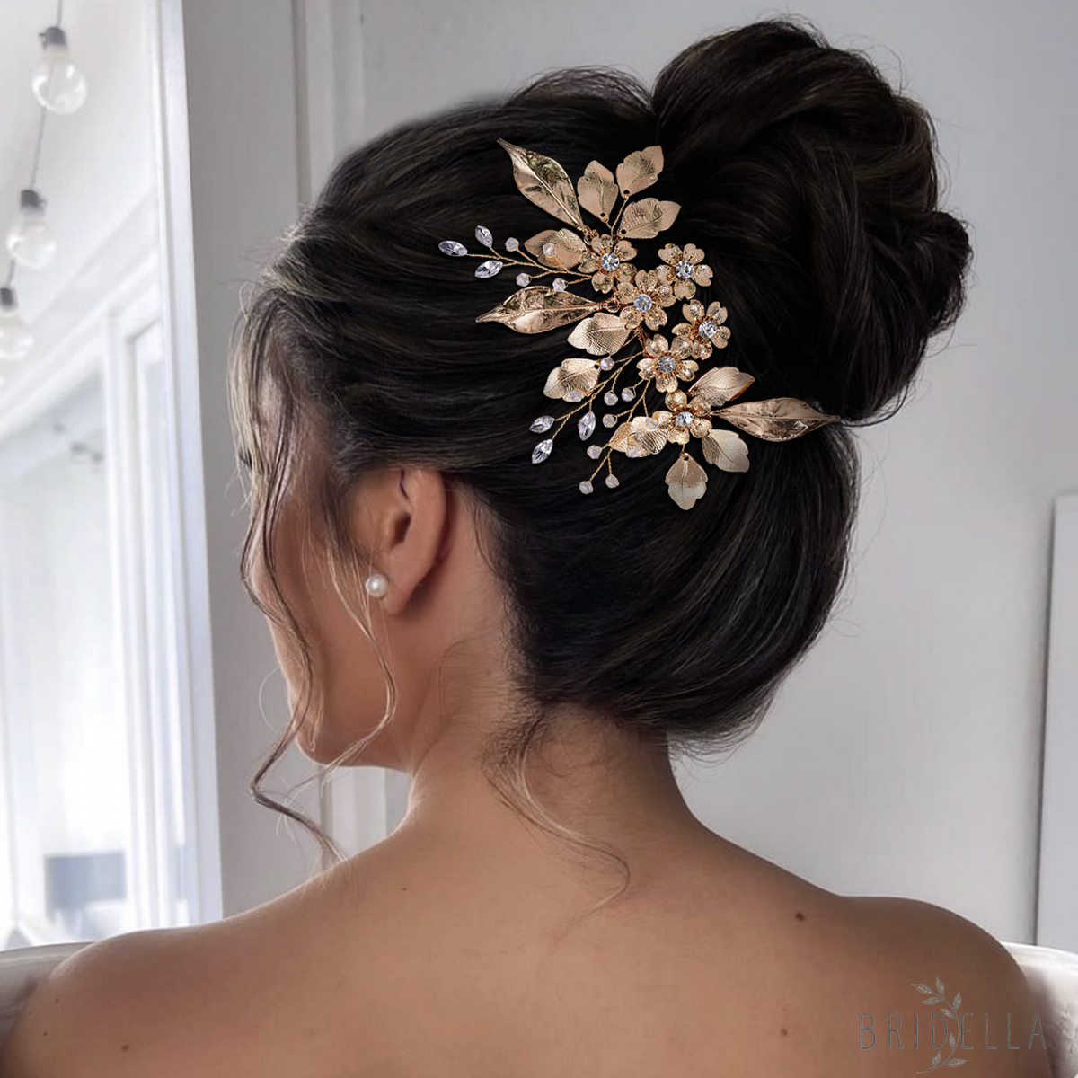 BHP297-G gold rhinestone hair comb