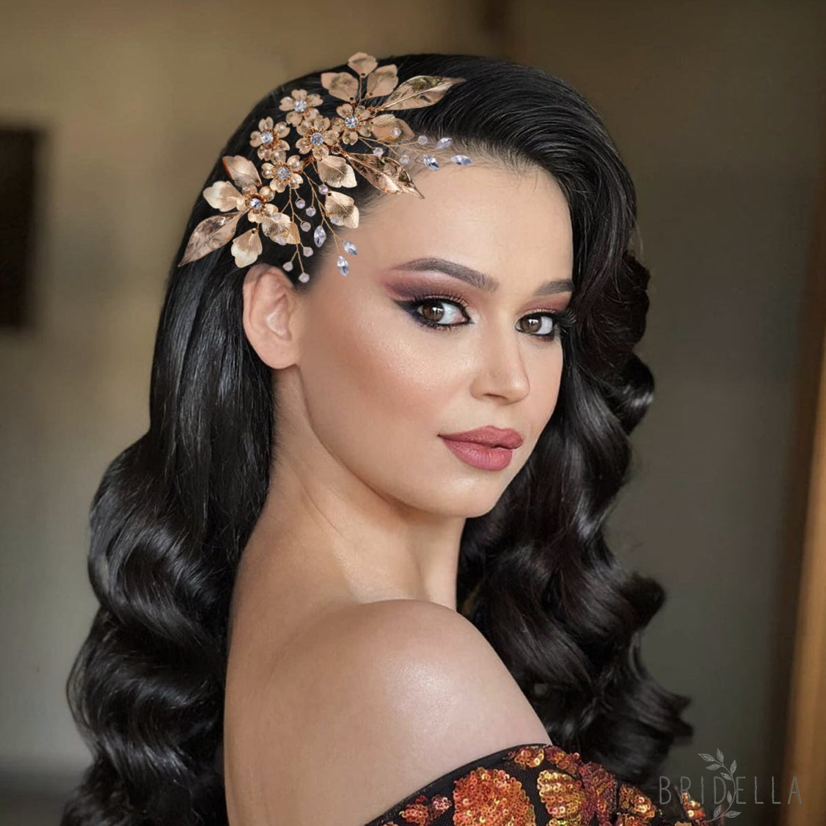 BHP297-G gold rhinestone hair comb