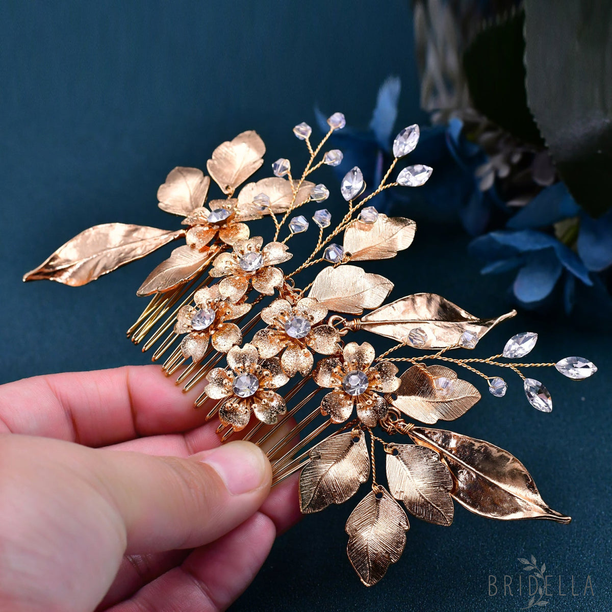 BHP297-G gold rhinestone hair comb