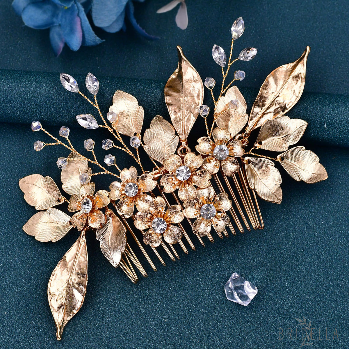 BHP297-G gold rhinestone hair comb