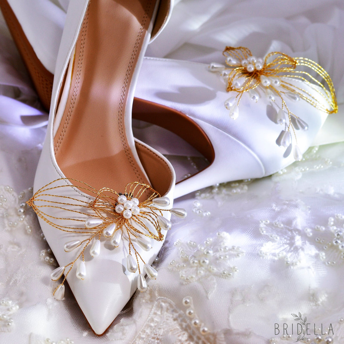 Gold Rhinestone Bridal Shoe Clips Wedding Heel Decoration - Bridella BHX55 - Gold