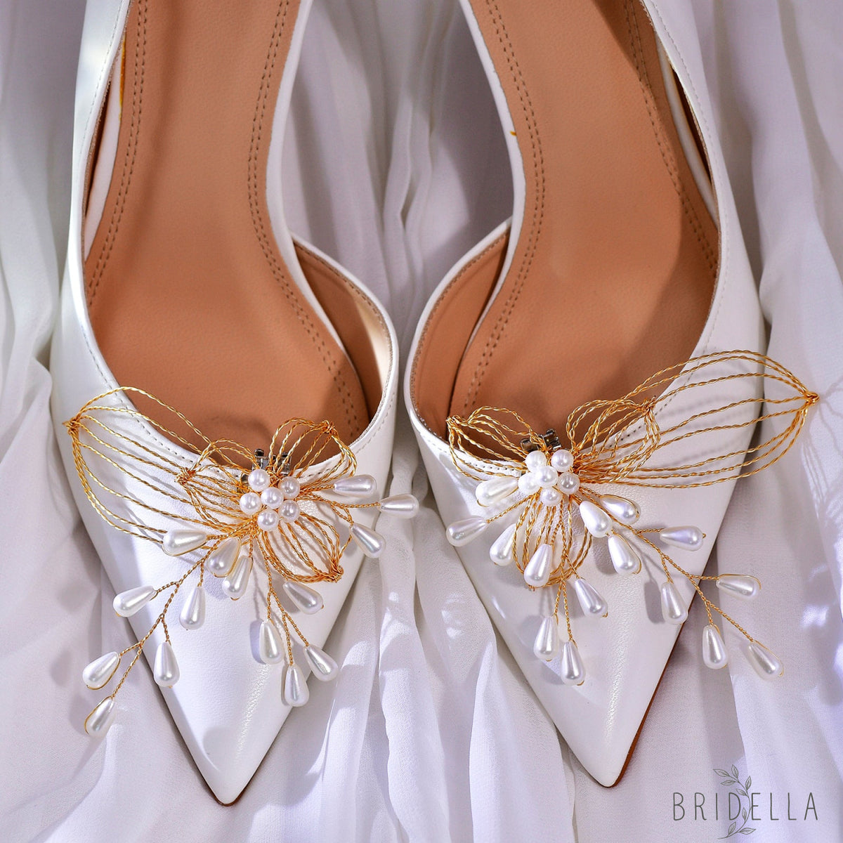 Gold Rhinestone Bridal Shoe Clips Wedding Heel Decoration - Bridella BHX55 - Gold