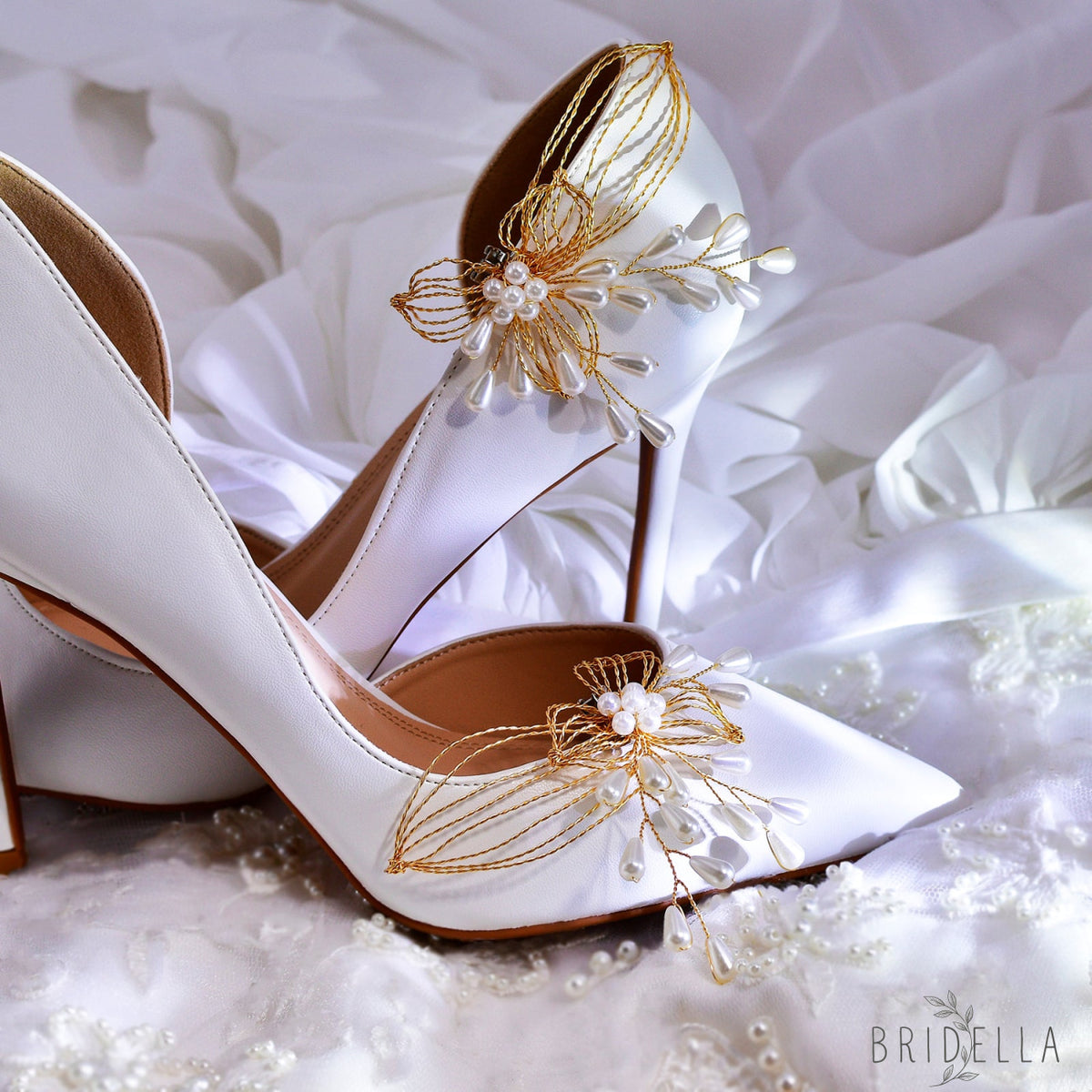 Gold Rhinestone Bridal Shoe Clips Wedding Heel Decoration - Bridella BHX55 - Gold