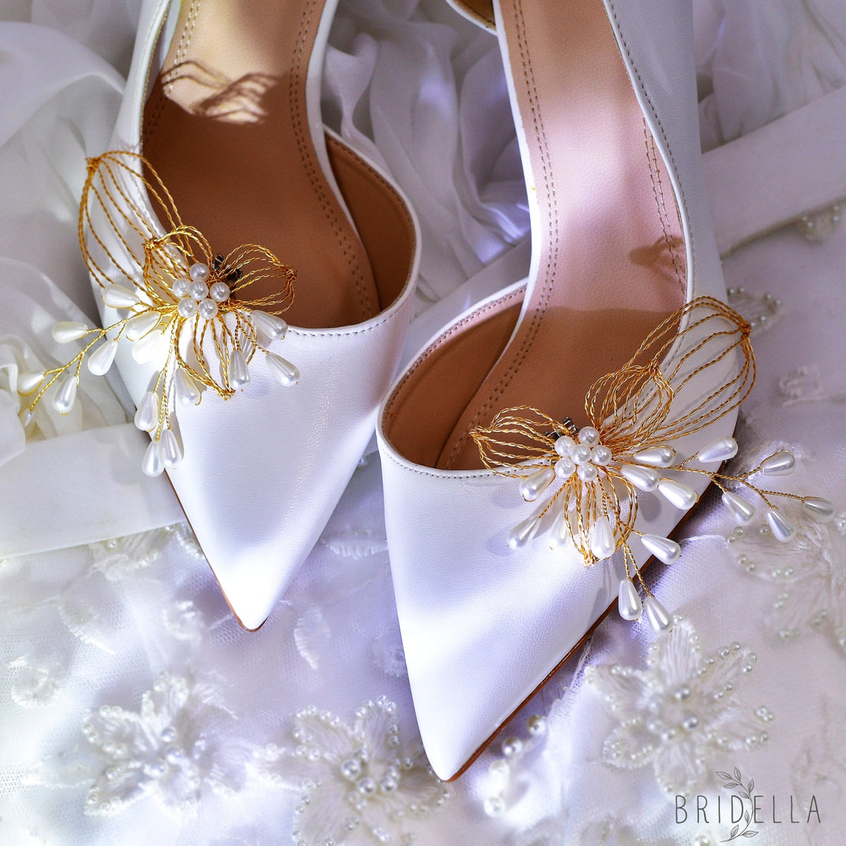 Gold Rhinestone Bridal Shoe Clips Wedding Heel Decoration - Bridella BHX55 - Gold