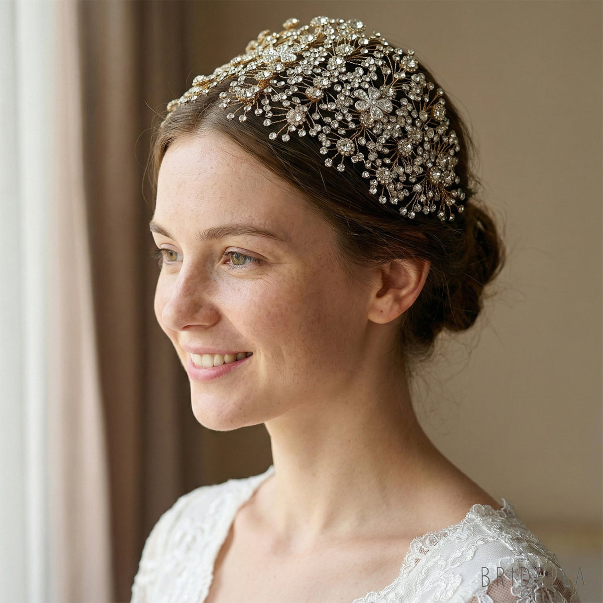 Gold Rhinestone Bridal Tiara Headband for Wedding - Bridella BHP240-G - Gold