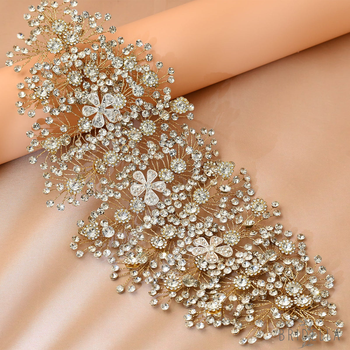 Gold Rhinestone Bridal Tiara Headband for Wedding - Bridella BHP240-G - Gold