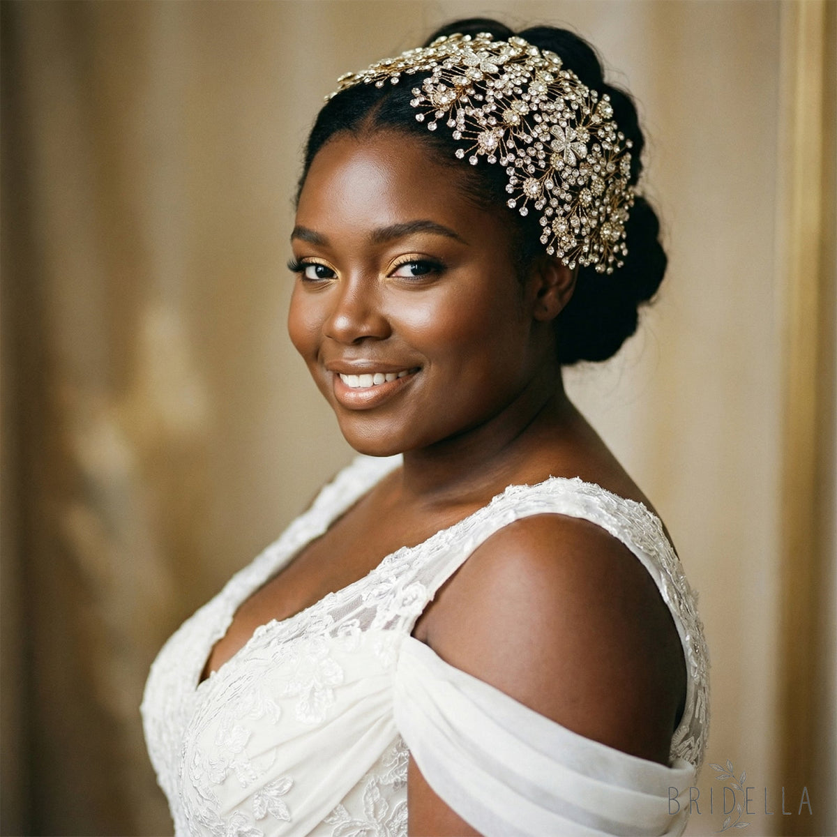 Gold Rhinestone Bridal Tiara Headband for Wedding - Bridella BHP240-G - Gold